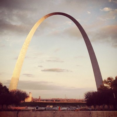 photograph of the famous stlouis archway during sunset